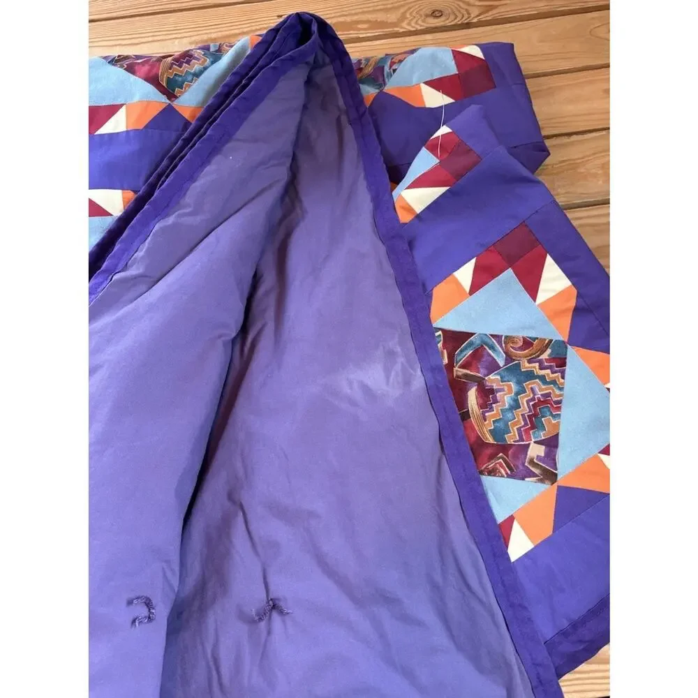 Vintage Handmade New Mexico Desert Pin Wheel Patchwork Quilt 78x64 Purple M7